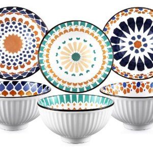 Set of 6 - Small Ceramic Bowls - Porcelain Serving Bowls (Mulitcolor)